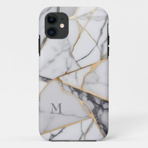 Cracked Marble Golden Accents Monogram Case-Mate iPhone Case