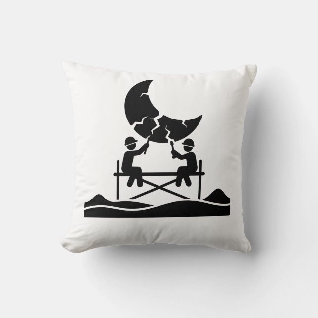 Cracked moon repair workers on scaffold fixing sky cushion (Front)