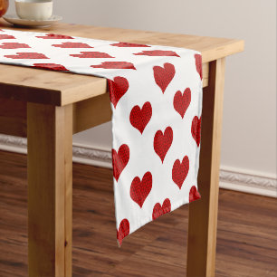 Cracked Mosaic Red Hearts on White Medium Table Runner