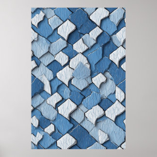 Cracked Paint Abstract: Blue Weathered Surface Poster