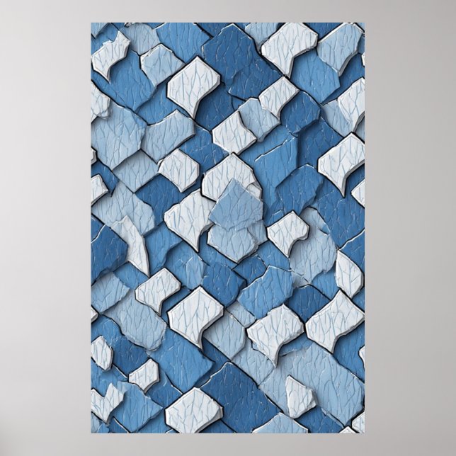 Cracked Paint Abstract: Blue Weathered Surface Poster (Front)