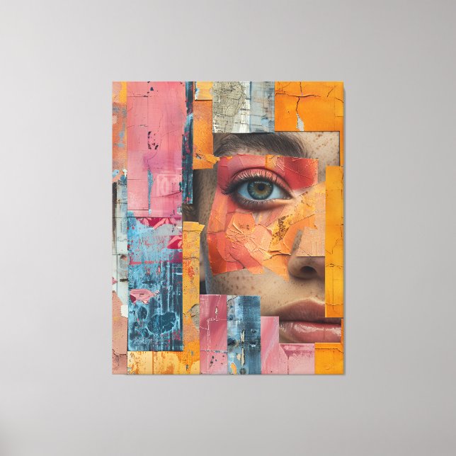Cracked Paint Face Collage Vibrant Portrait Canvas Print (Front)