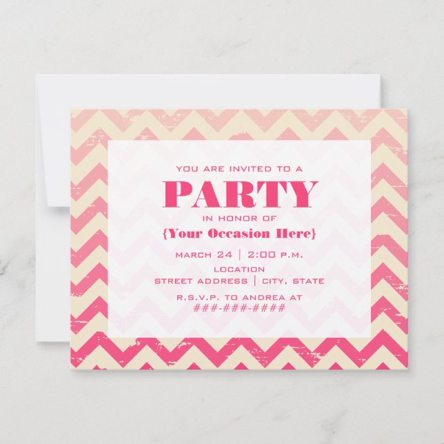 Cracked Pink Ombre Zigzag Party Invitation (Front)