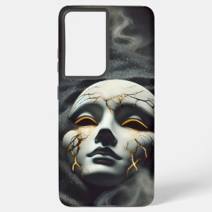 Cracked Porcelain Mask Dark Galaxy S21 Ultra case