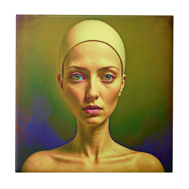 Cracked Porcelain Soul  - Colourful Portrait      Tile (Front)