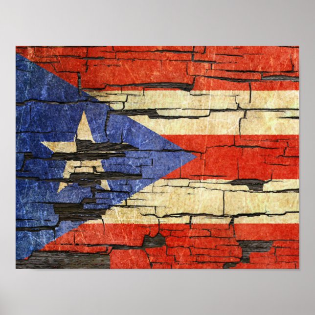 Cracked Puerto Rican Flag Peeling Paint Effect Poster (Front)