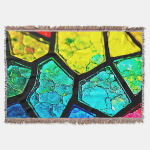 Cracked Rainbow Stained Glass Art Throw Blanket