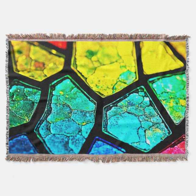 Cracked Rainbow Stained Glass Art Throw Blanket (Front)