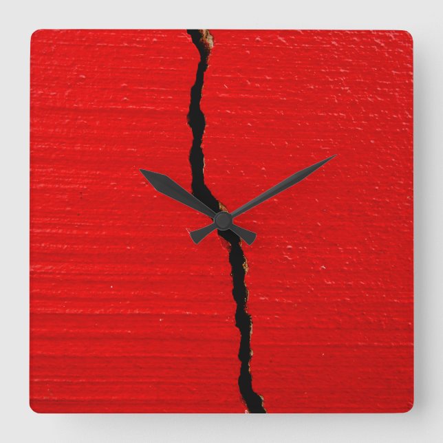 Cracked Red Paint Square Wall Clock (Front)