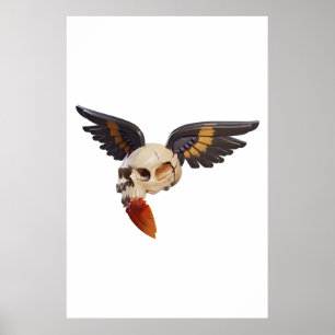 Cracked Skull with Wings and Feather Poster