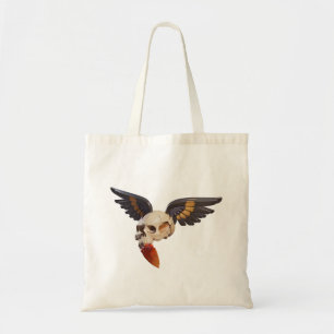 Cracked Skull with Wings and Feather Tote Bag