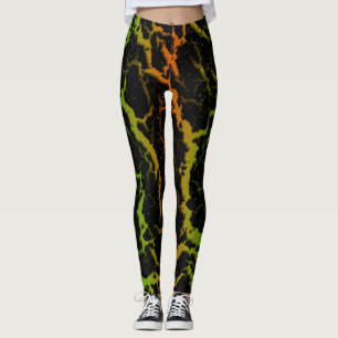 Cracked Space Lava - Green/Orange Leggings
