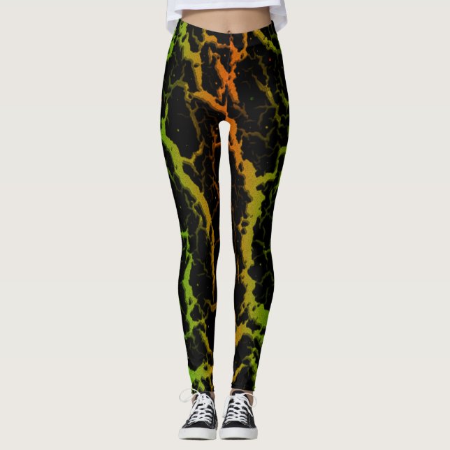 Cracked Space Lava - Green/Orange Leggings (Front)