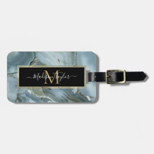 Cracked Turquoise Grey Green Blue Marble Texture Luggage Tag