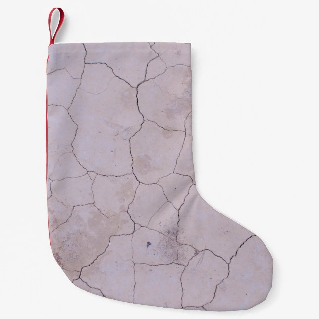 CRACKED WHITE CONCRETE FLOOR SMALL CHRISTMAS STOCKING (Front)