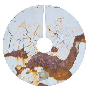 Cracked white paint, rusty car. brushed polyester tree skirt