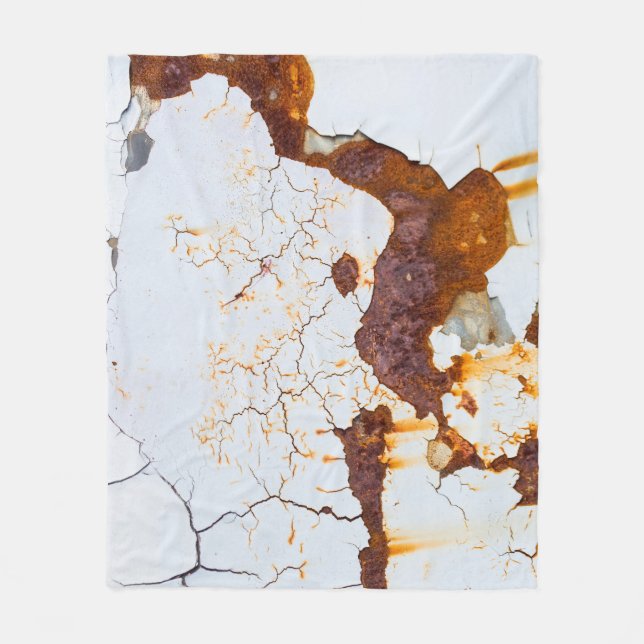 Cracked white paint, rusty car. fleece blanket (Front)