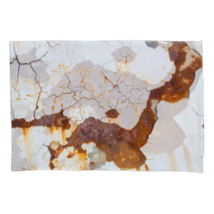 Cracked white paint, rusty car. pillowcase