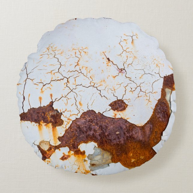 Cracked white paint, rusty car. round cushion (Front)
