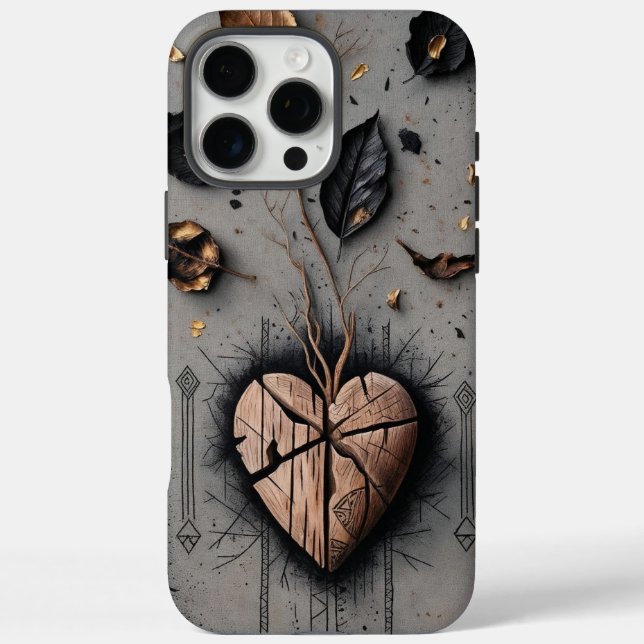 Cracked Wooden Heart Dark Boho iPhone Case (Back)