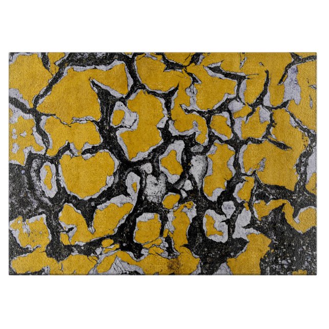 Cracked Yellow Road Paint Cutting Board (Front)