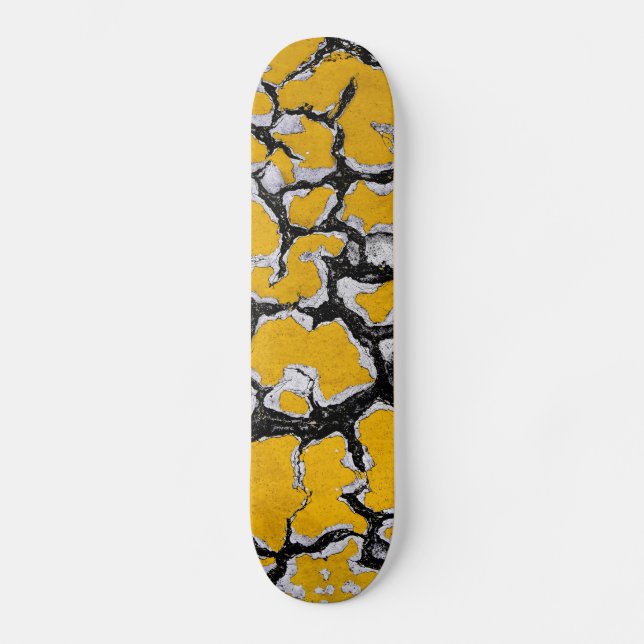 Cracked Yellow Road Paint Skateboard (Front)