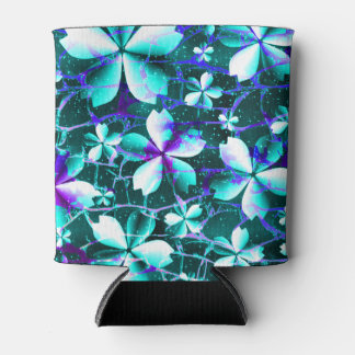 Crackle Flower Pattern Blue Purple Teal Can Cooler