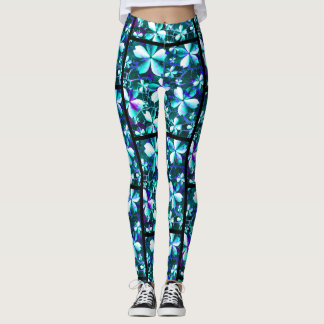 Crackle Flower Pattern Blue Purple Teal Leggings