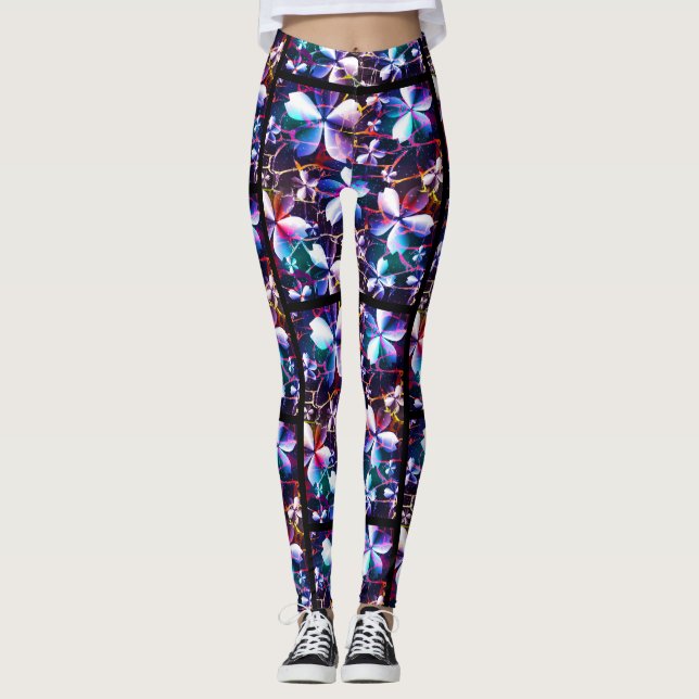 Crackle Flower Pattern Multicolor 1 Leggings (Front)