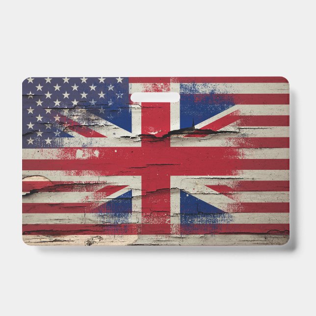 Crackle Paint | British Flag & American Flag ID Badge (Front)