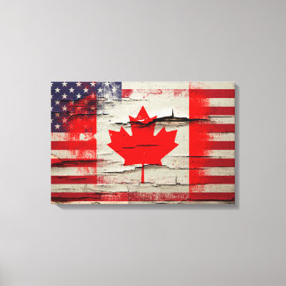 Crackle Paint | Canadian American Flag Canvas Print