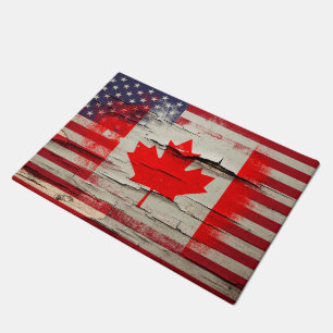 Crackle Paint   Canadian American Flag Doormat