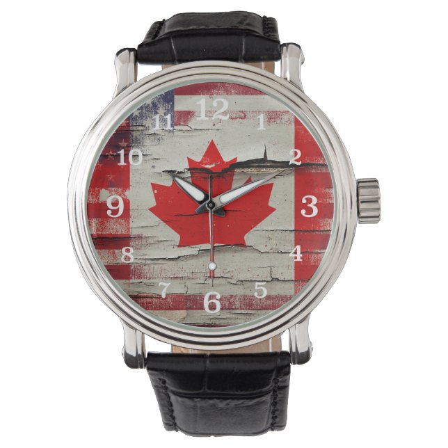 Crackle Paint | Canadian American Flag Watch (Front)