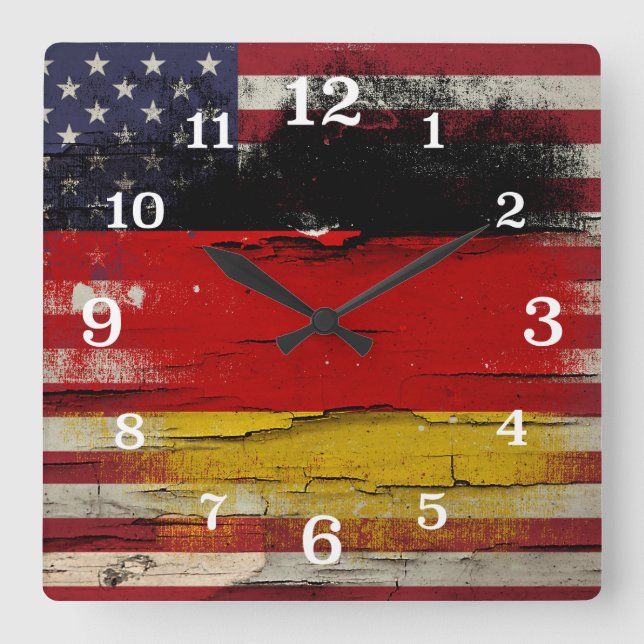 Crackle Paint | German American Flag Square Wall Clock (Front)