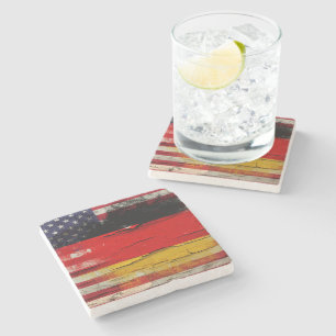 Crackle Paint German American Flag Stone Coaster