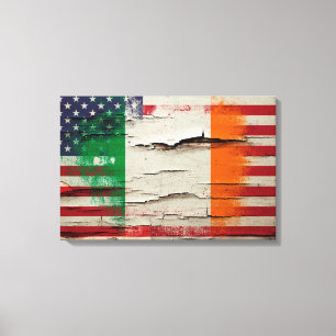 Crackle Paint Irish American Flag Canvas Print