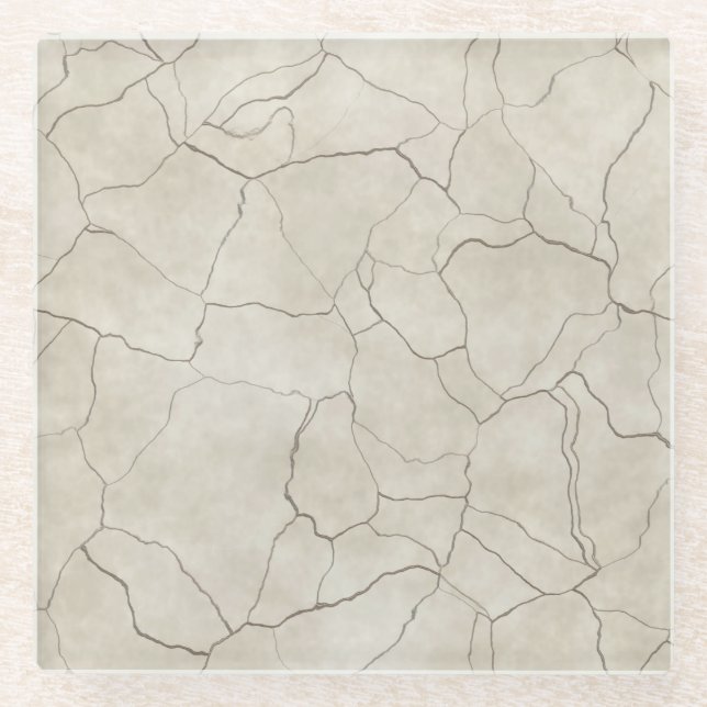 Cracks on Beige Textured Background Glass Coaster (Front)