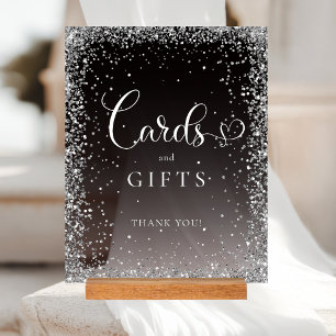 CRADS & GIFTS Black Silver Glitter Bridal Shower Acrylic Sign