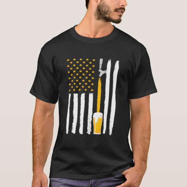 Craft Beer American Flag Usa 4Th July Brewery T-Shirt (Front)