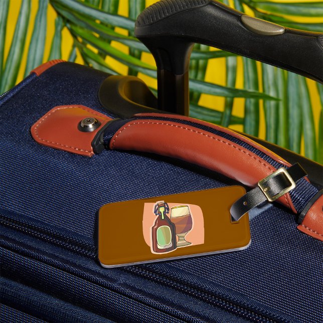 Craft Beer Bottle and Glass Rustic Brewery Luggage Tag (Creator Uploaded)
