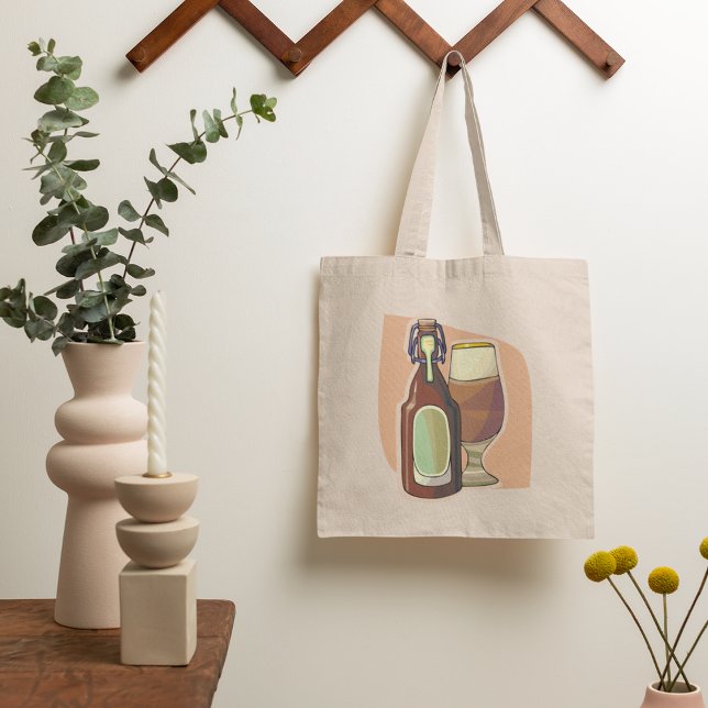 Craft Beer Bottle and Glass Rustic Brewery Tote Bag (Creator Uploaded)
