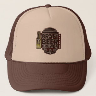 Craft Beer Brewer - Brown Wood-Grain Look Logo Trucker Hat