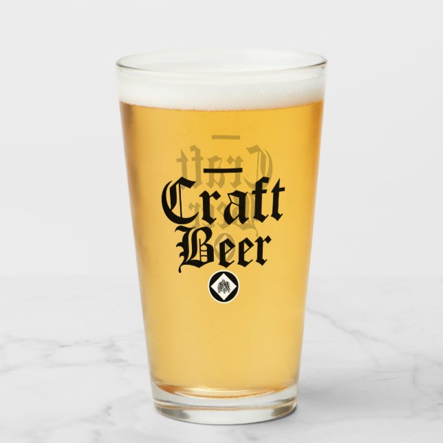 Craft Beer-Hops Black & White Glass (Front Filled)
