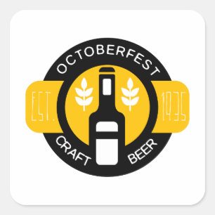 Craft Beer Logo Design Template With Bottle Square Sticker