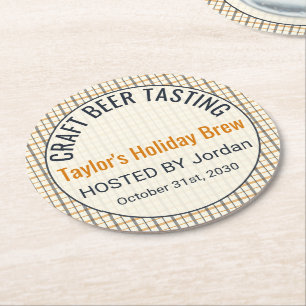 Craft Beer Tasting Party Fall Amber Classic Round Paper Coaster