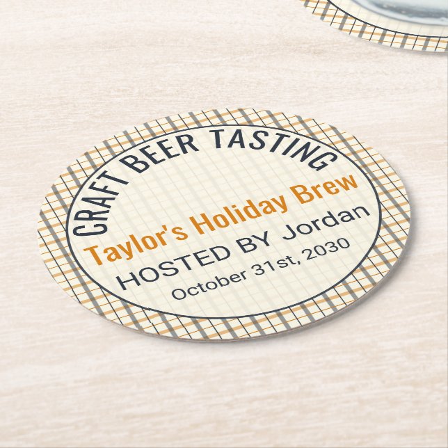 Craft Beer Tasting Party Fall Amber Classic  Round Paper Coaster (Angled)