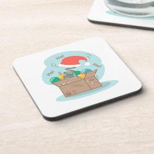 Craft box with Christmas decoration and Santa hat Coaster
