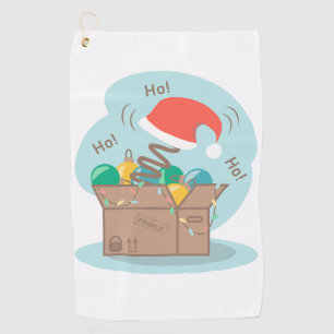 Craft box with Christmas decoration and Santa hat Golf Towel