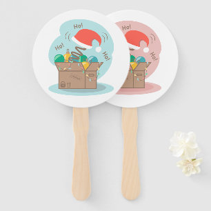 Craft box with Christmas decoration and Santa hat Hand Fan