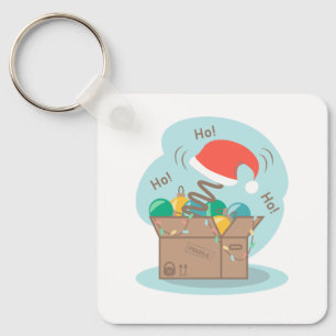 Craft box with Christmas decoration and Santa hat Key Ring